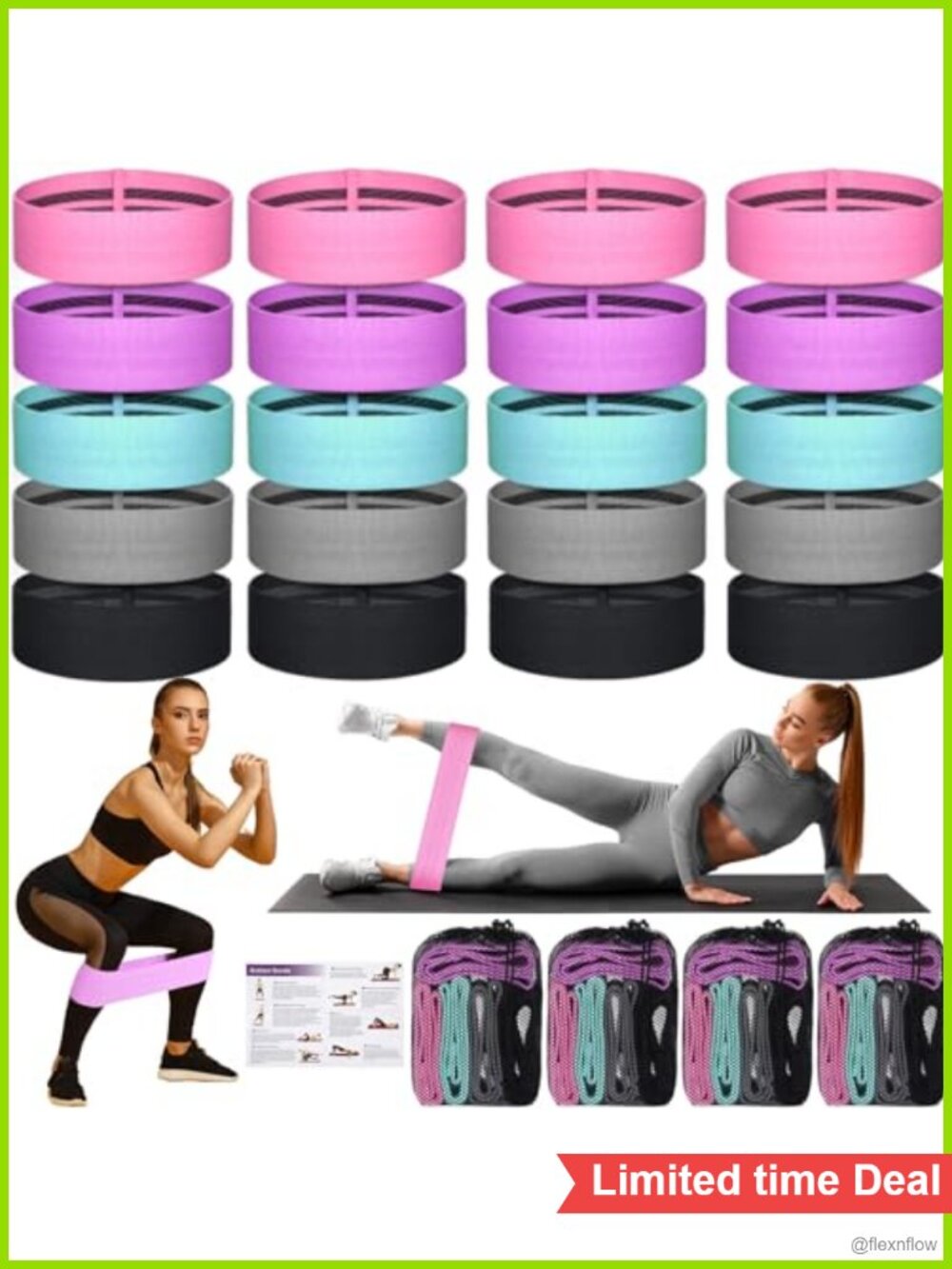 20 Pieces Fabric Resistance Bands Non Slip Exercise Bands for Working Out
